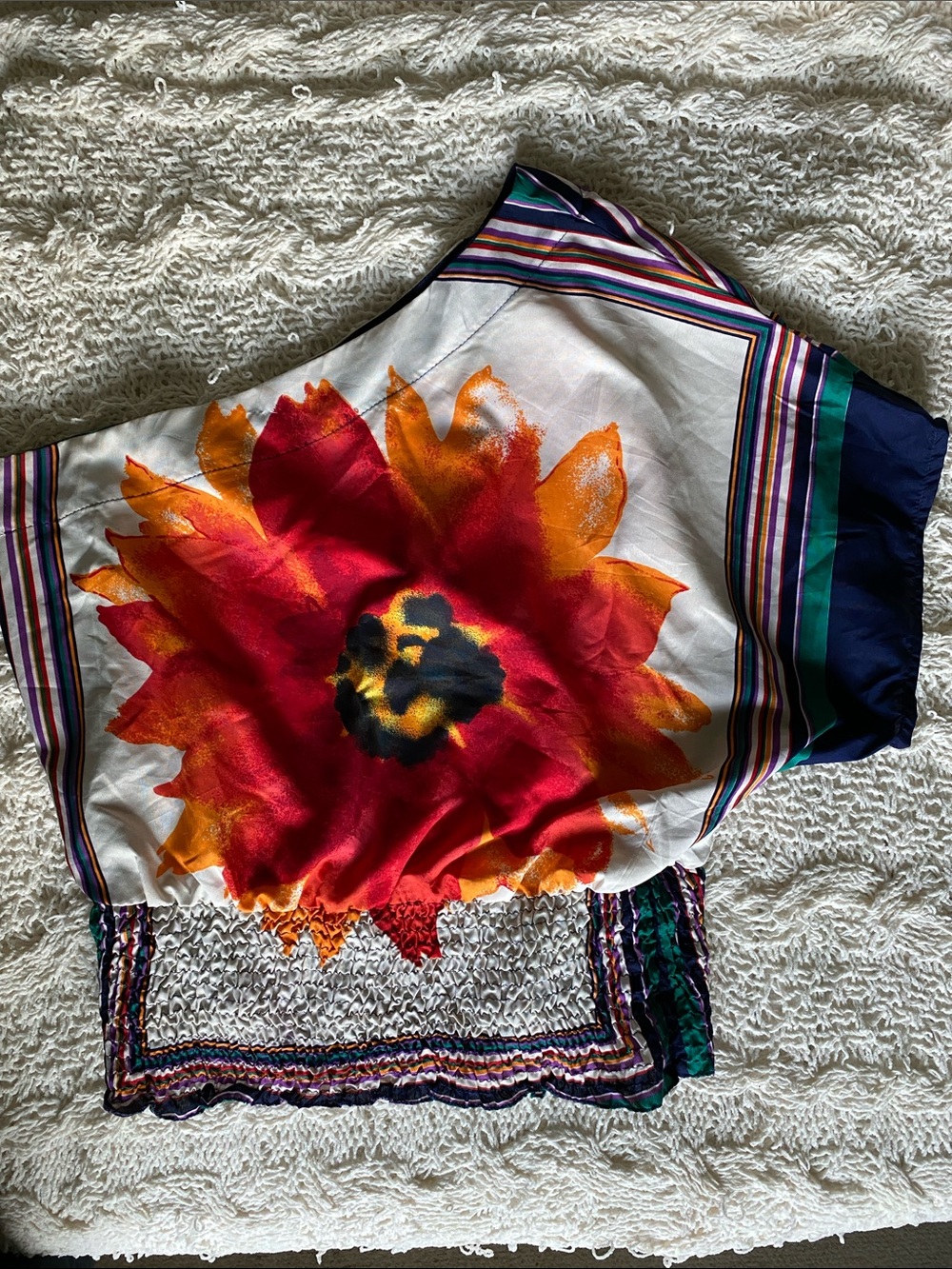 Vintage 80s 90s RETRO Brand Single Sleeve Top Blouse, Bold Graphic Flower Sz LG